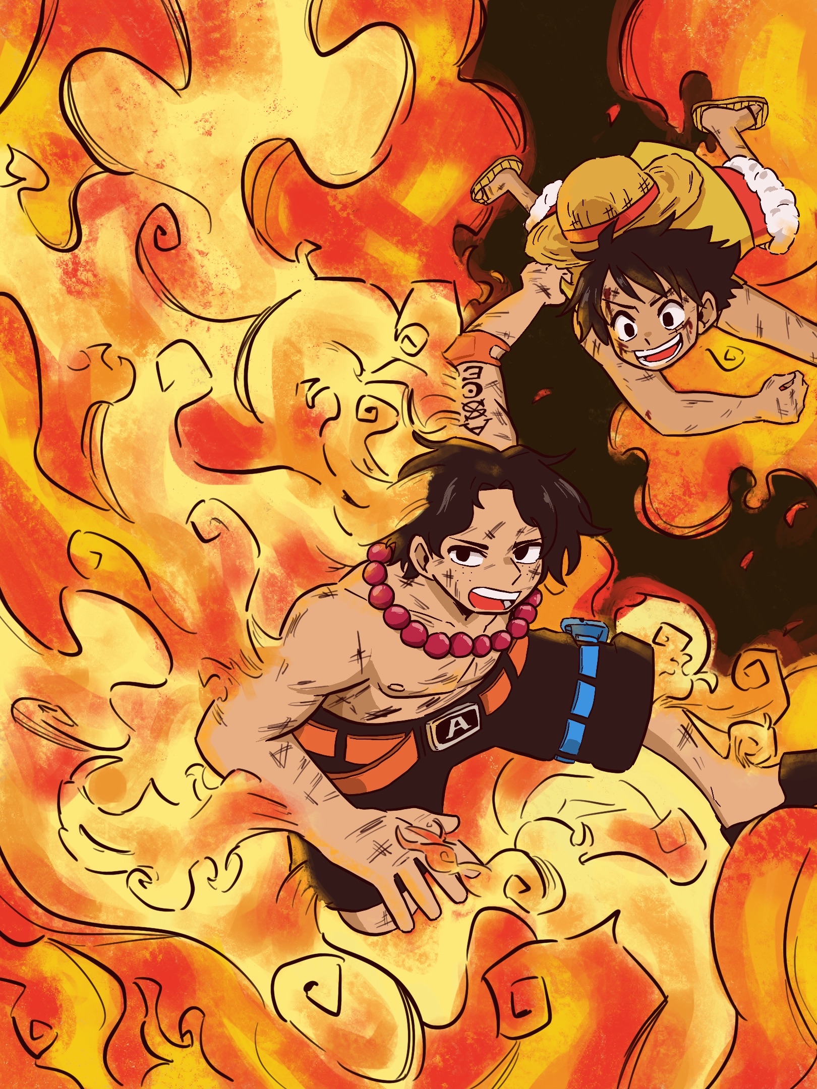 marinefored ace and luffy redraw