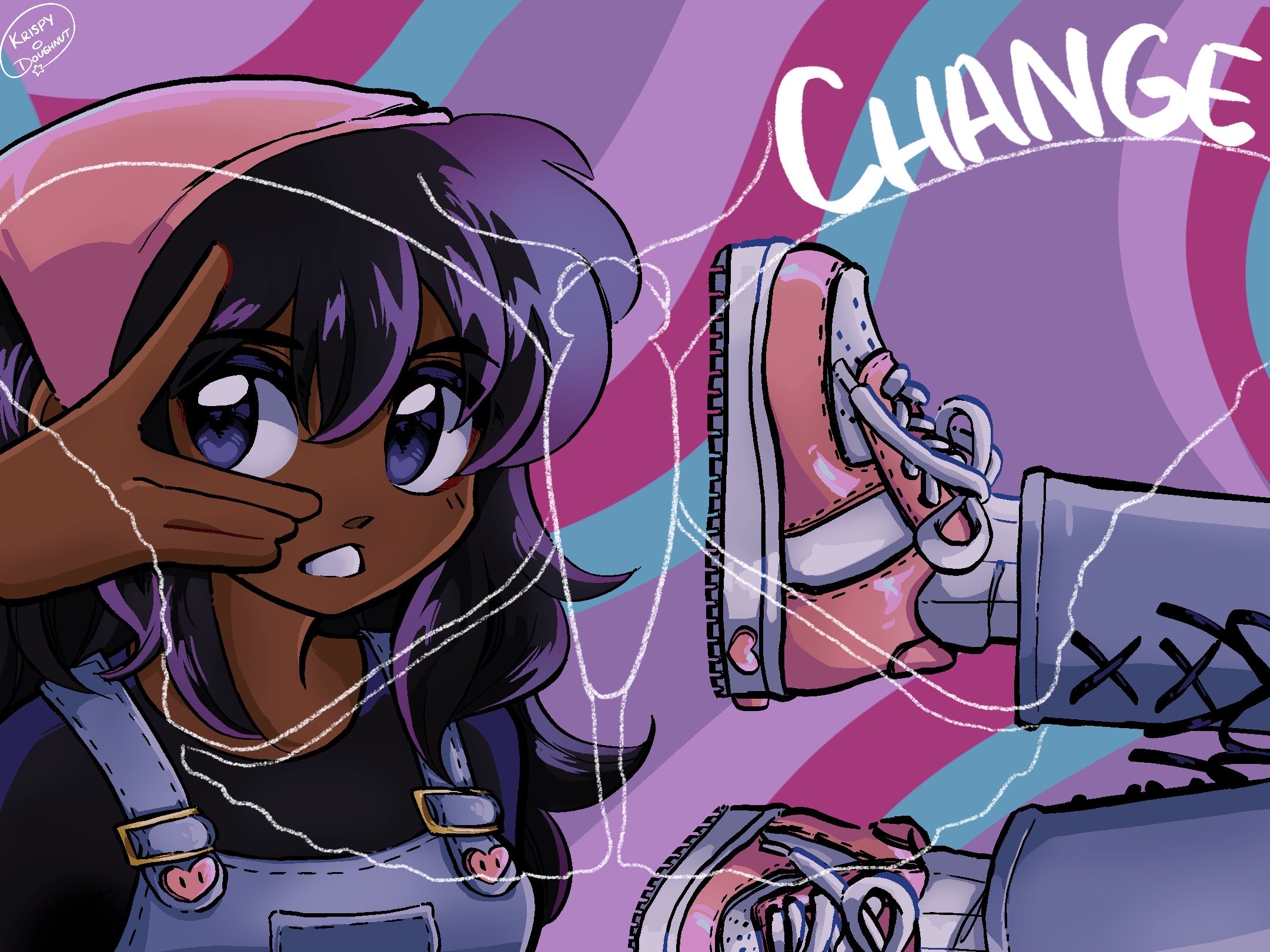 momo holding her hand up to her face with a butterfly on top of image